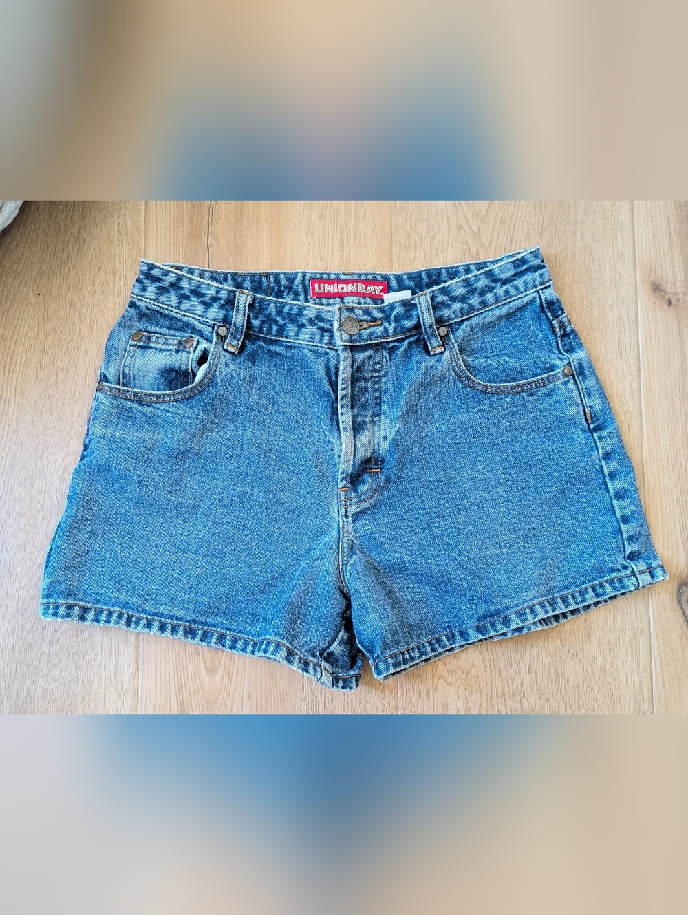Vintage Y2K UNIONBAY High Rise Denim Shorts Blue Button Fly Size 9